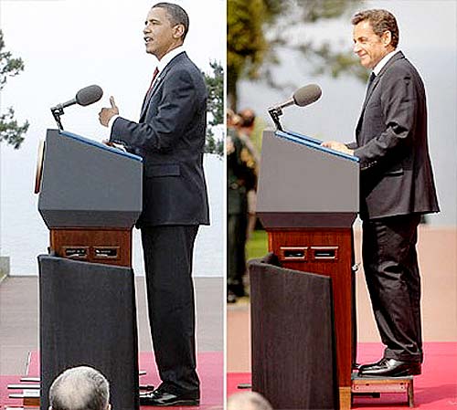 Diferencia de estaturas entre Barak Obama y Nicolás Sarkozy